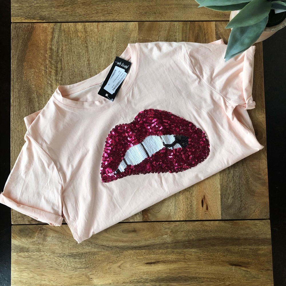Sequin Pink Mouth Tee